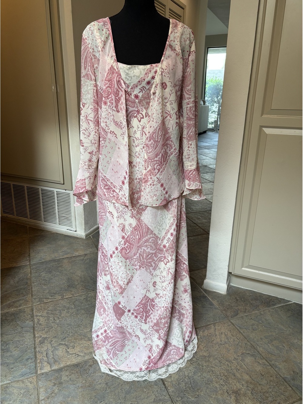 Plaza South Pink Paisley Two-Piece Summer Dress Women's Size 14